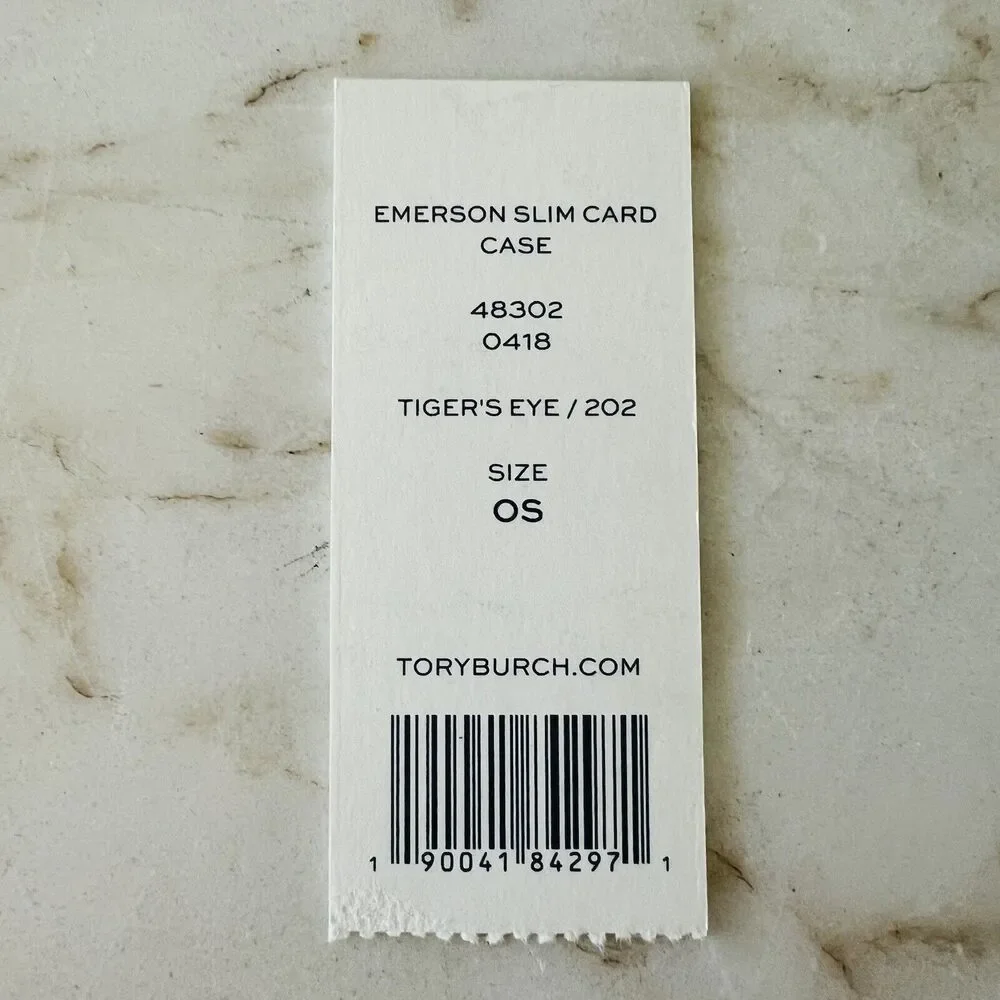 TORY BURCH Emerson Tiger Eye Leather Slim Card Case Mini Wallet